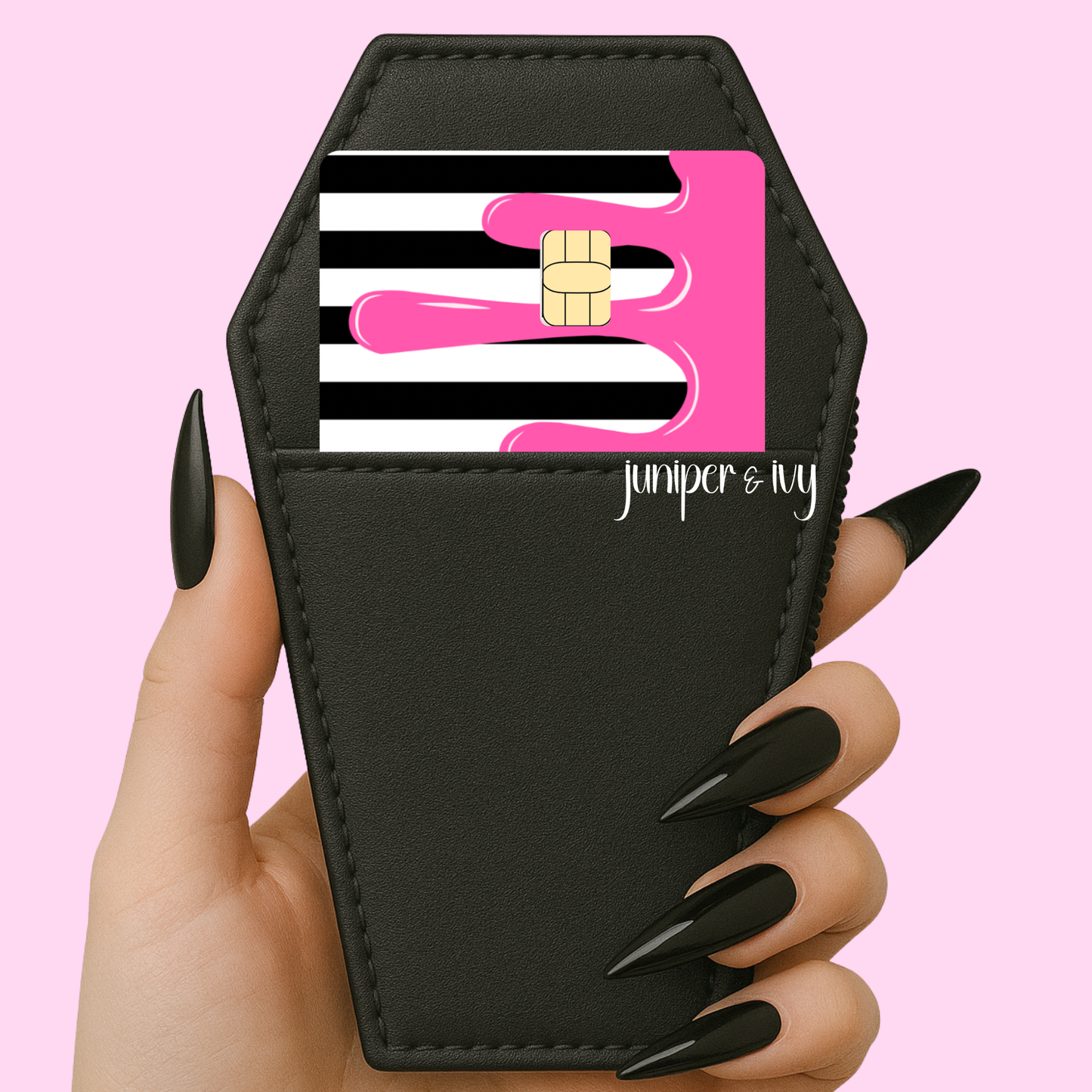 Pink drip striped credit card skin