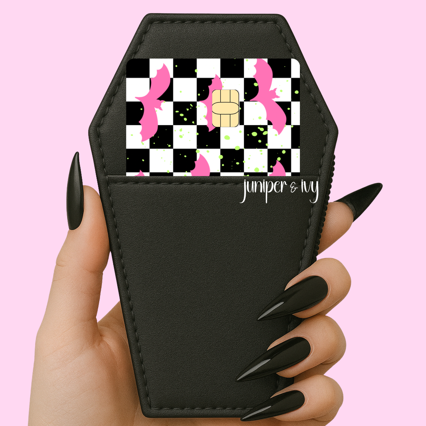 Pink bats checkered credit card skin