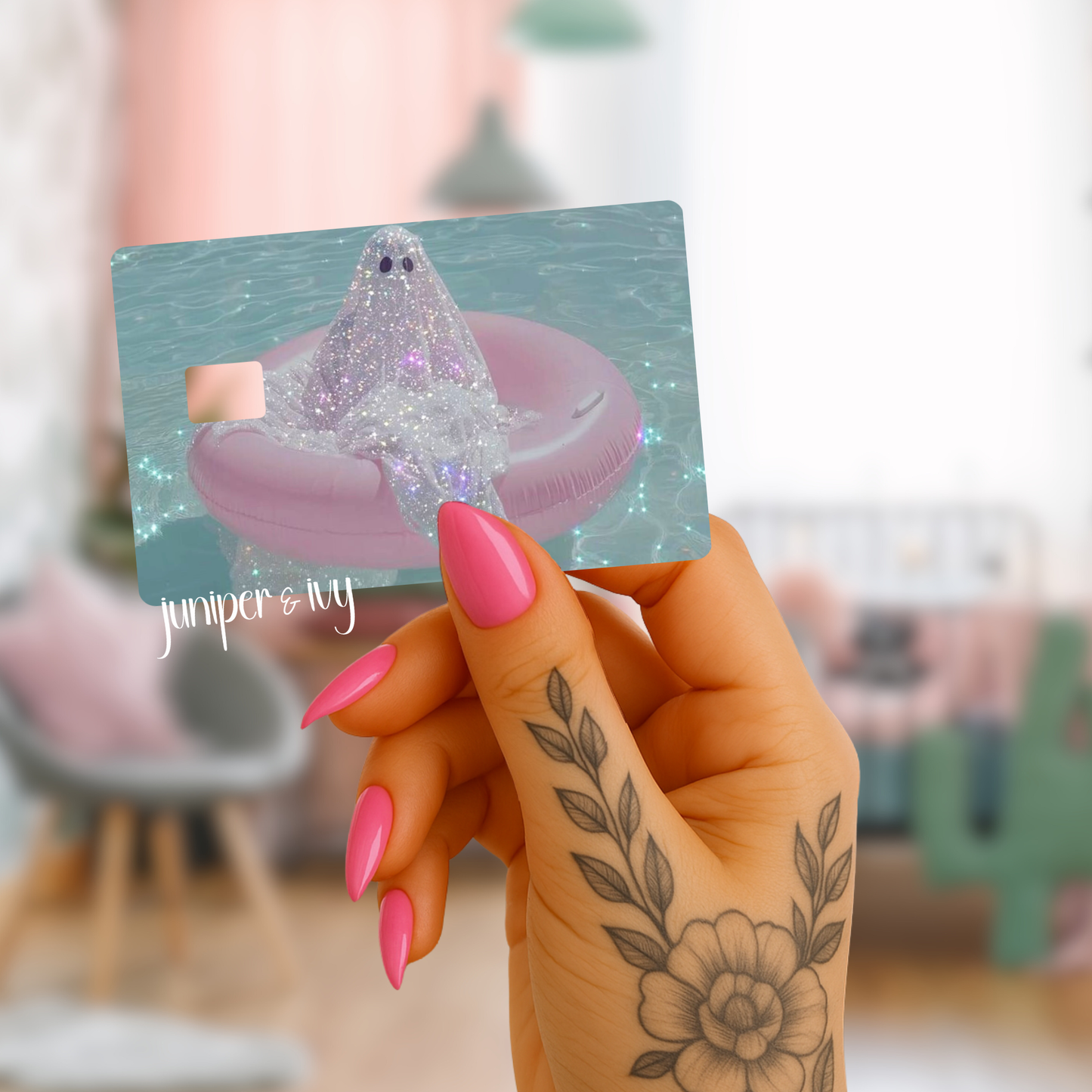 Glitter pool ghost credit card skin