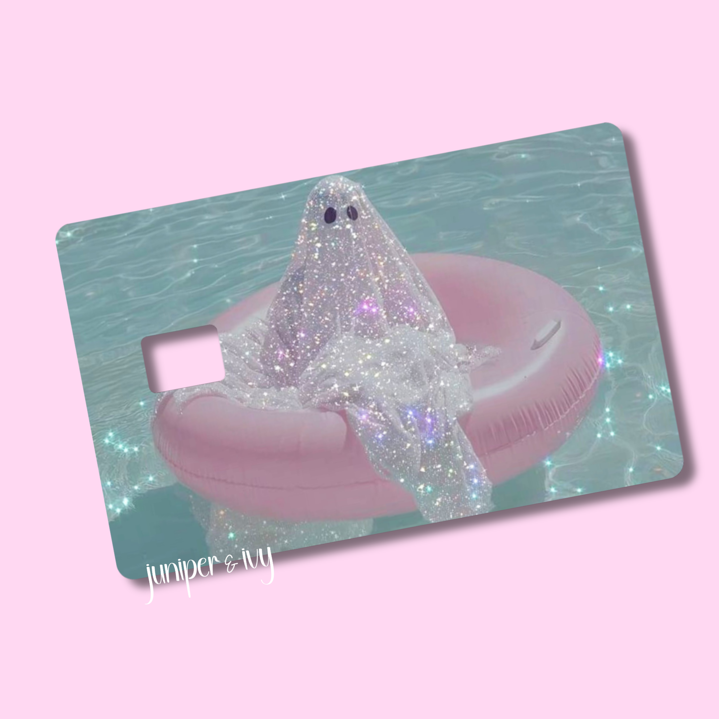 Glitter pool ghost credit card skin