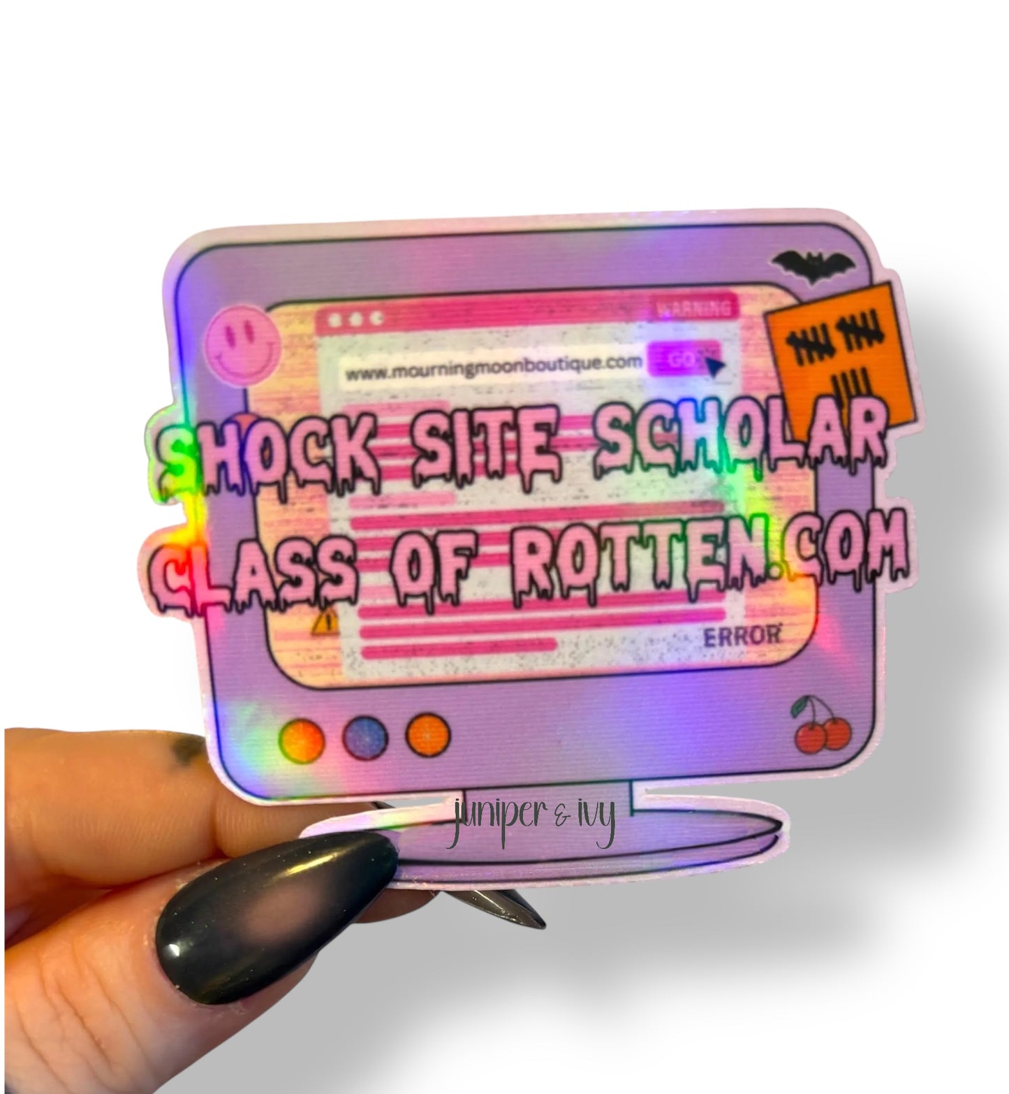 Shock Site Scholar Sticker – Internet Nostalgia Vinyl Sticker | Morbid Humor Pastel Goth Laptop Sticker