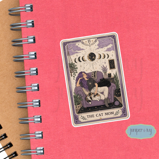 The cat mom tarot card sticker