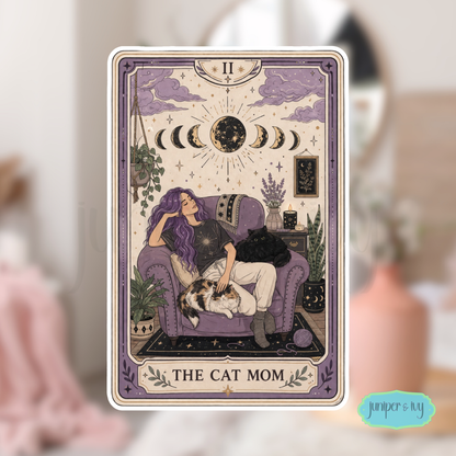 The cat mom tarot card sticker