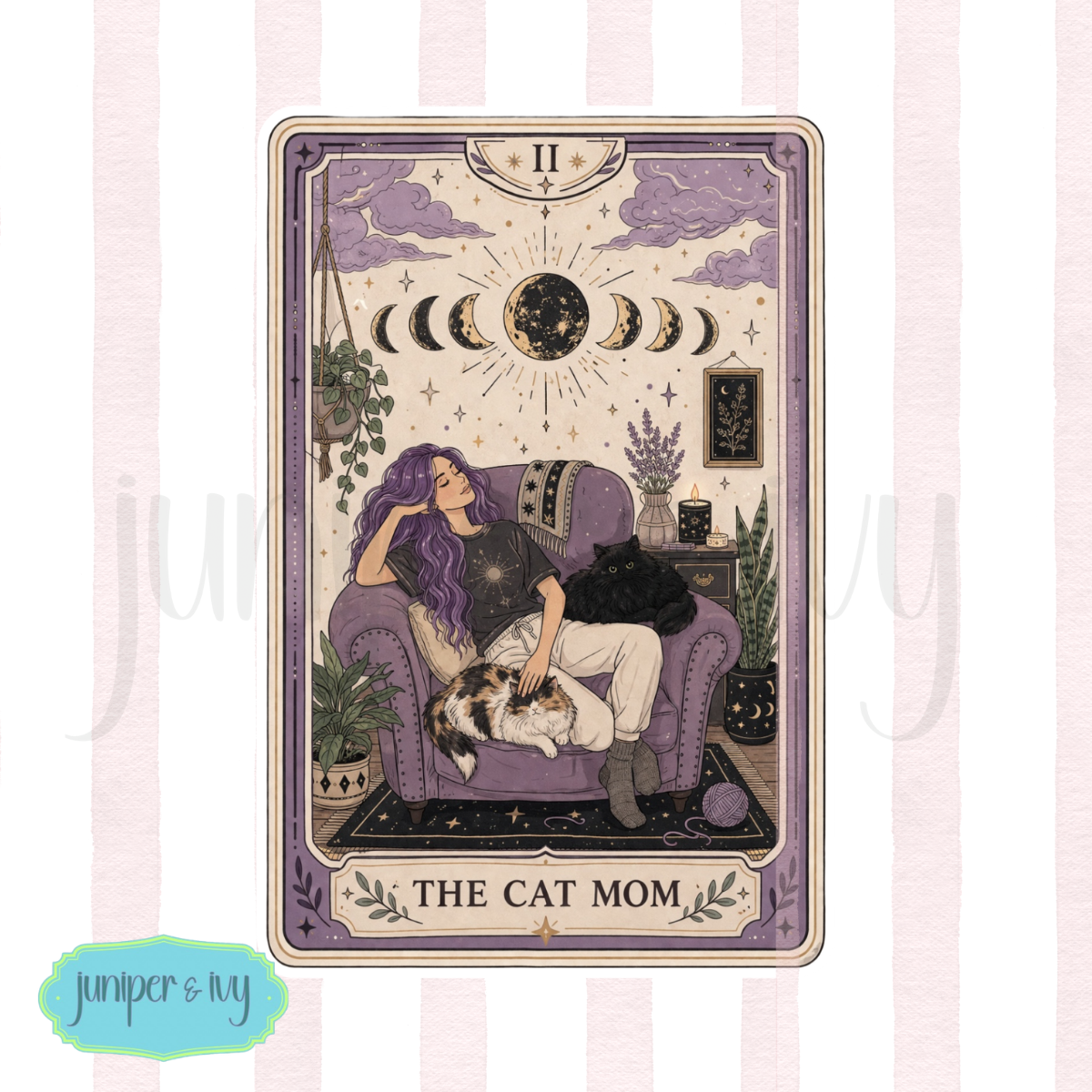 The cat mom tarot card sticker