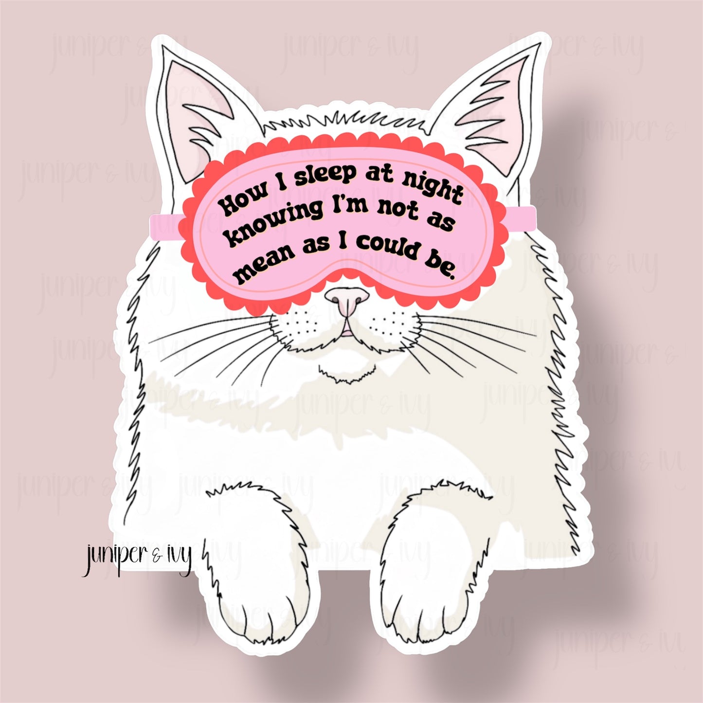 Funny Cat Sticker – How I Sleep at Night Knowing I’m Not as Mean as I Could Be – Sassy Vinyl Sticker for Readers, Anxious Girl Humor, Bookish Laptop Decal
