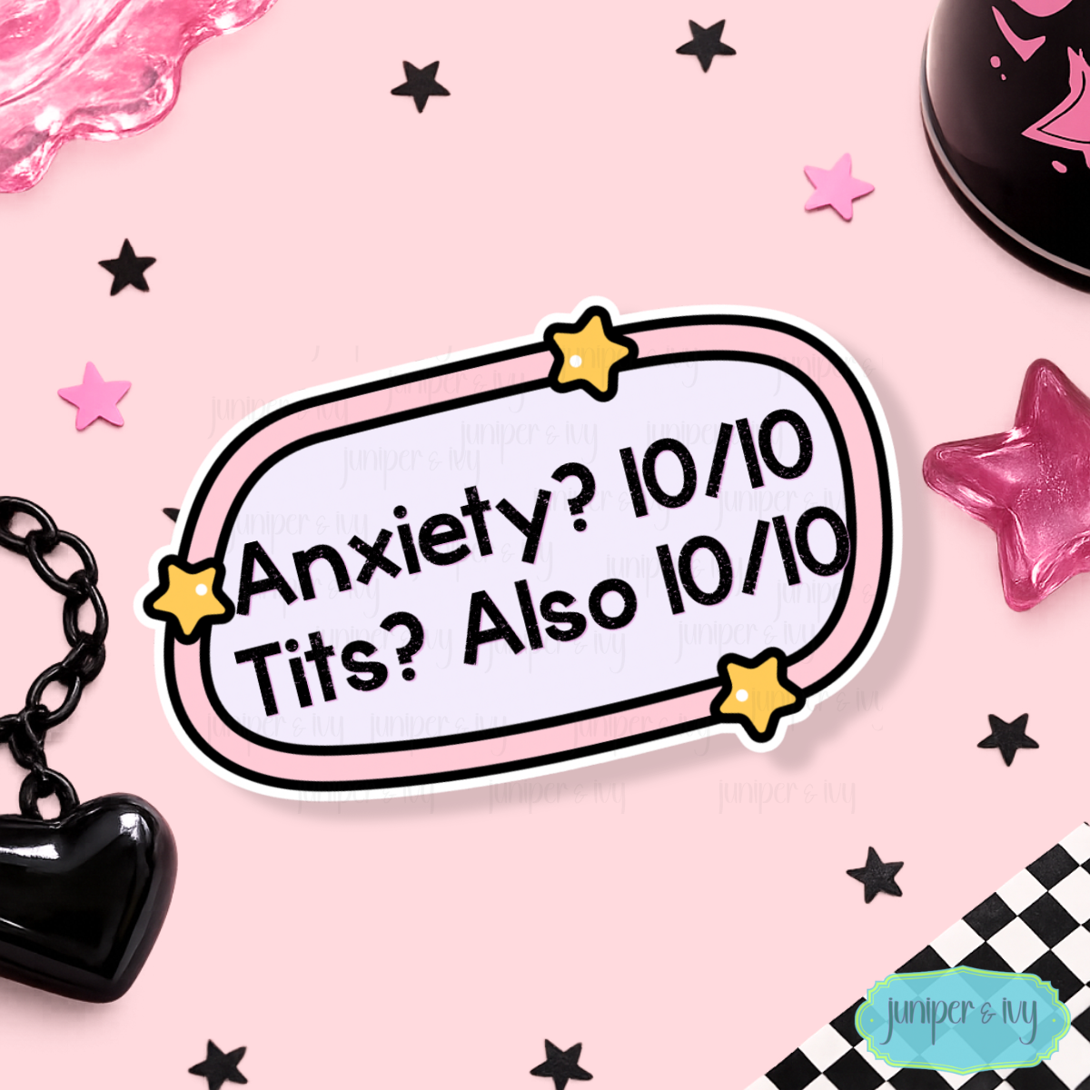 Anxiety? 10/10 Tits? Also 10/10 Funny Mental Health Vinyl Sticker