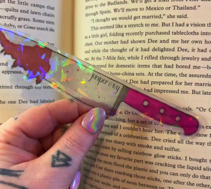 Holographic rainbow transparent knife bookmark