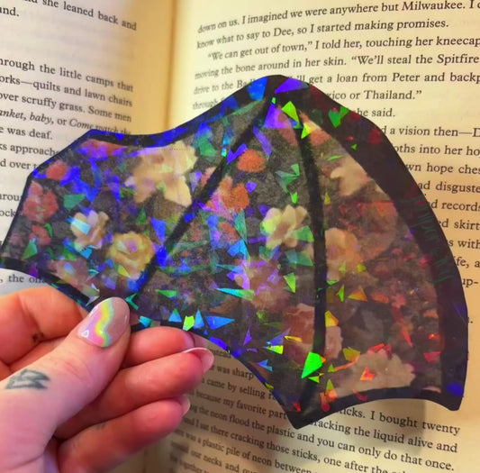 Holographic rainbow transparent floral batwing bookmark