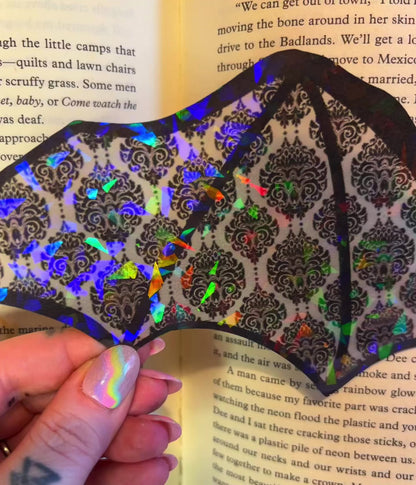 Holographic rainbow transparent damask batwing bookmark